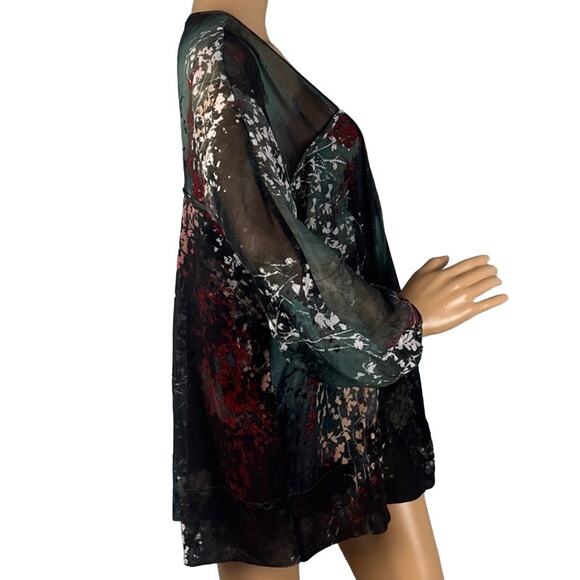 Peruvian Connection Silk Abstract Floral Tunic Blouse SZ 10 Boho Indie Designer - Picture 2 of 8